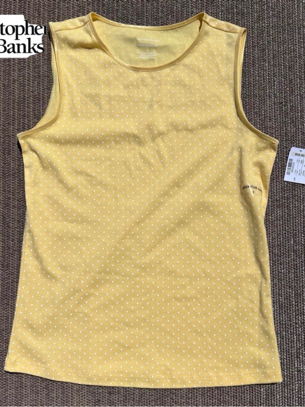 Christopher & Banks Yellow White Polka Dot Sleeveless Tank